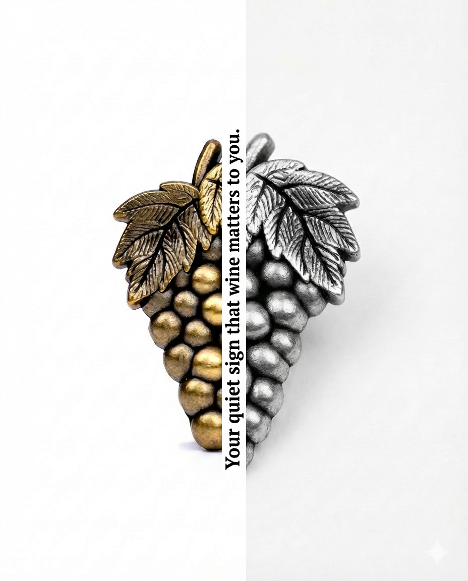 SOMM DIGI sommelier pins in antique gold and silver finishes